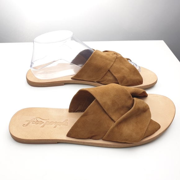 Free People Shoes - Free People Rio Vista slip-on crossover sandals tan suede leather slides size 41